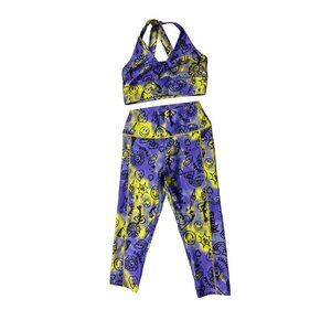 Zumba Wear High Waisted Crop Legging and Dance Twisted Front Bra Set Multicolor